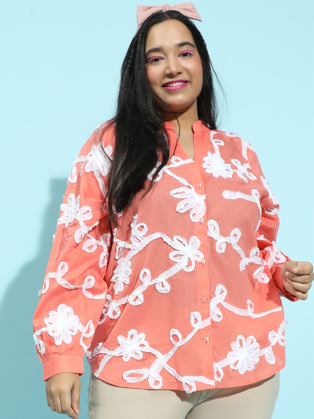 

Oxolloxo Women Relaxed Opaque Party Shirt, Coral