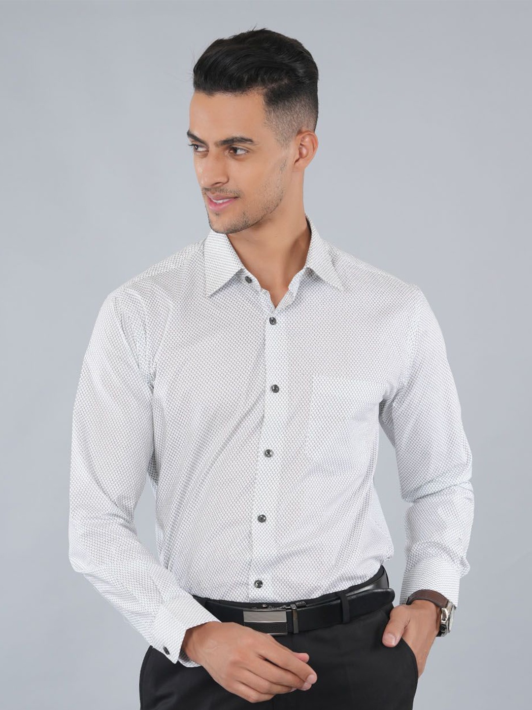 

Ostermann Men Opaque Printed Formal Shirt, Grey