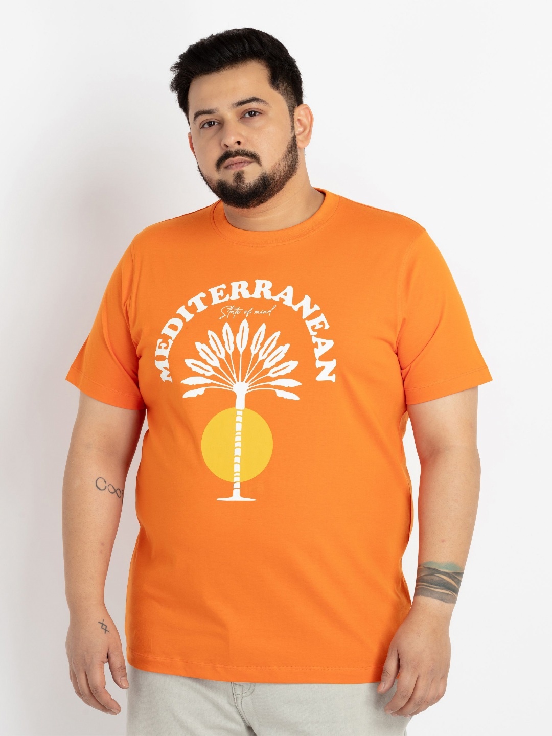 

UNSIZED Men Graphic Printed Round Neck Cotton T-shirt, Orange