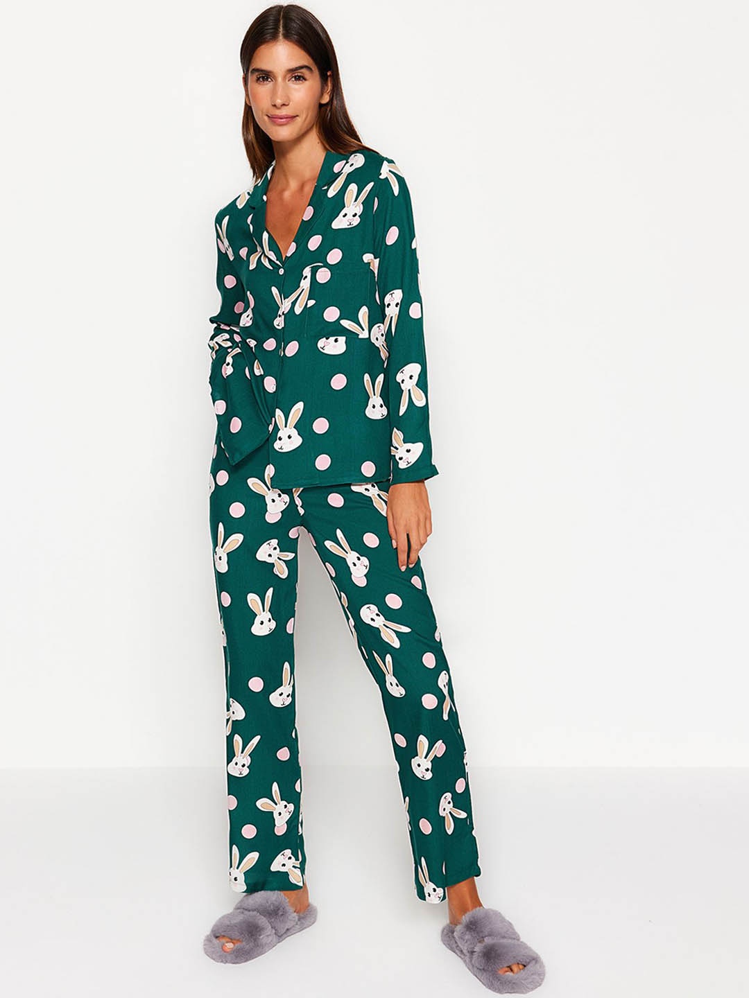 

Trendyol Women Printed Night suit, Green