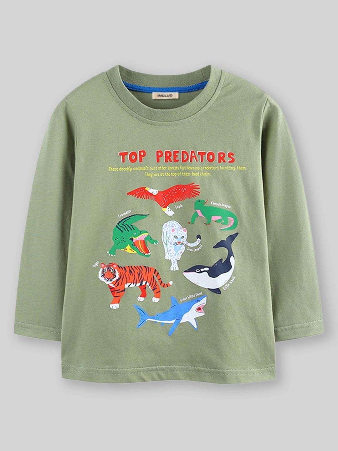 

INCLUD Boys Graphic Printed Round Neck Cotton T-shirt, Green