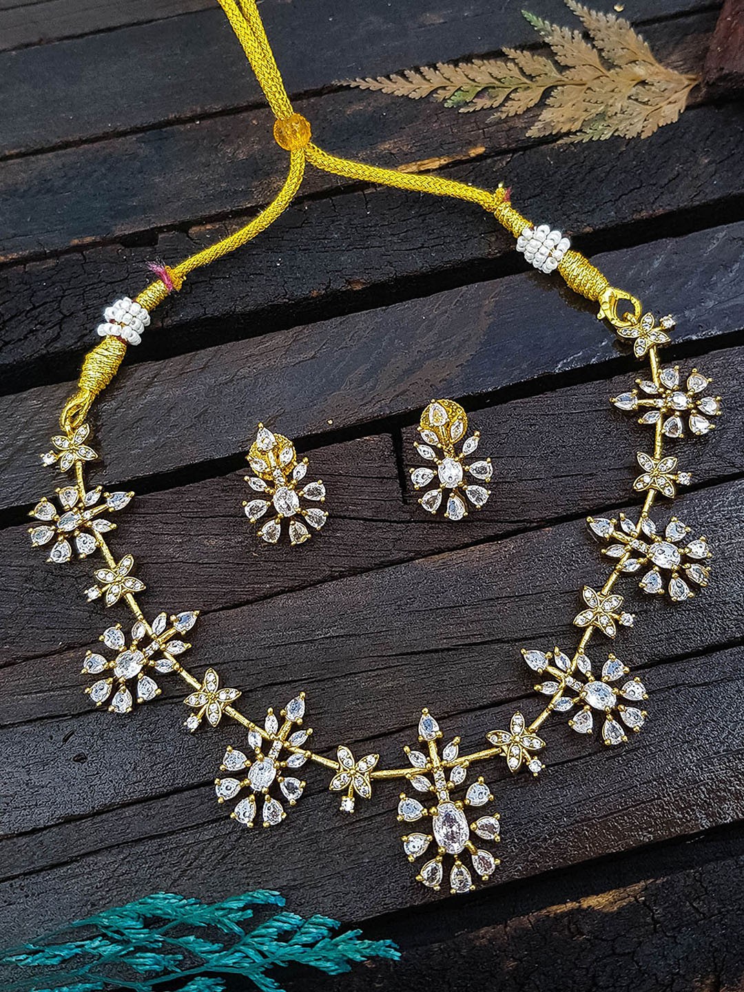 

GRIIHAM Gold-Plated Cubic Zirconia Studded Jewellery Set