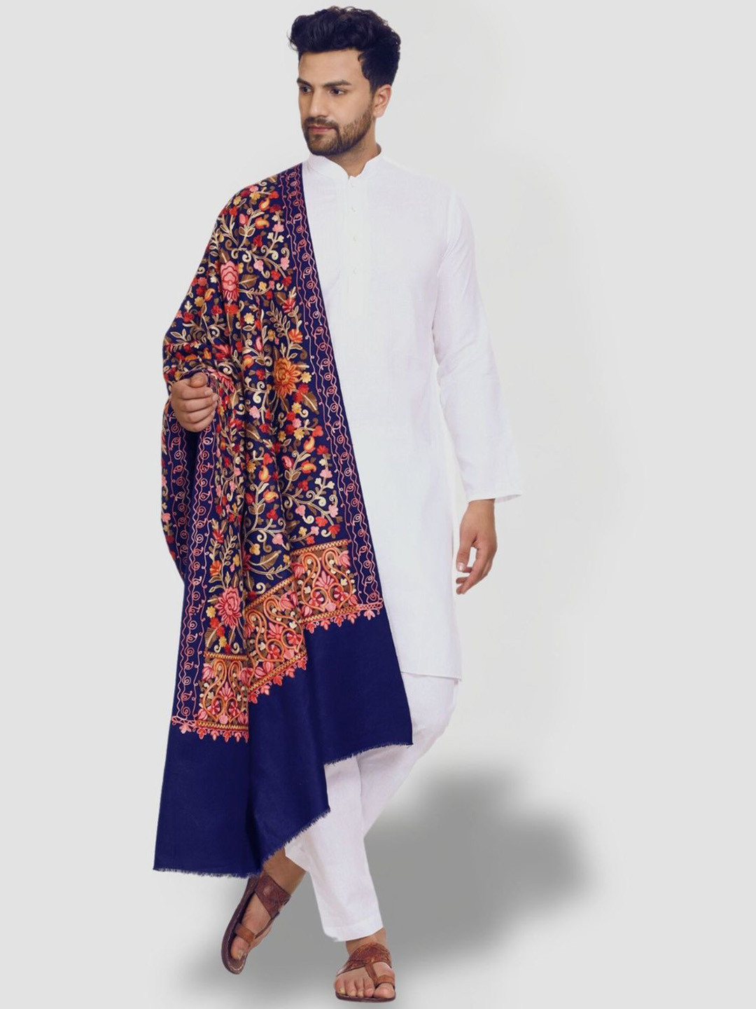 

SWI Stylish Floral Embroidered Shawl, Navy blue