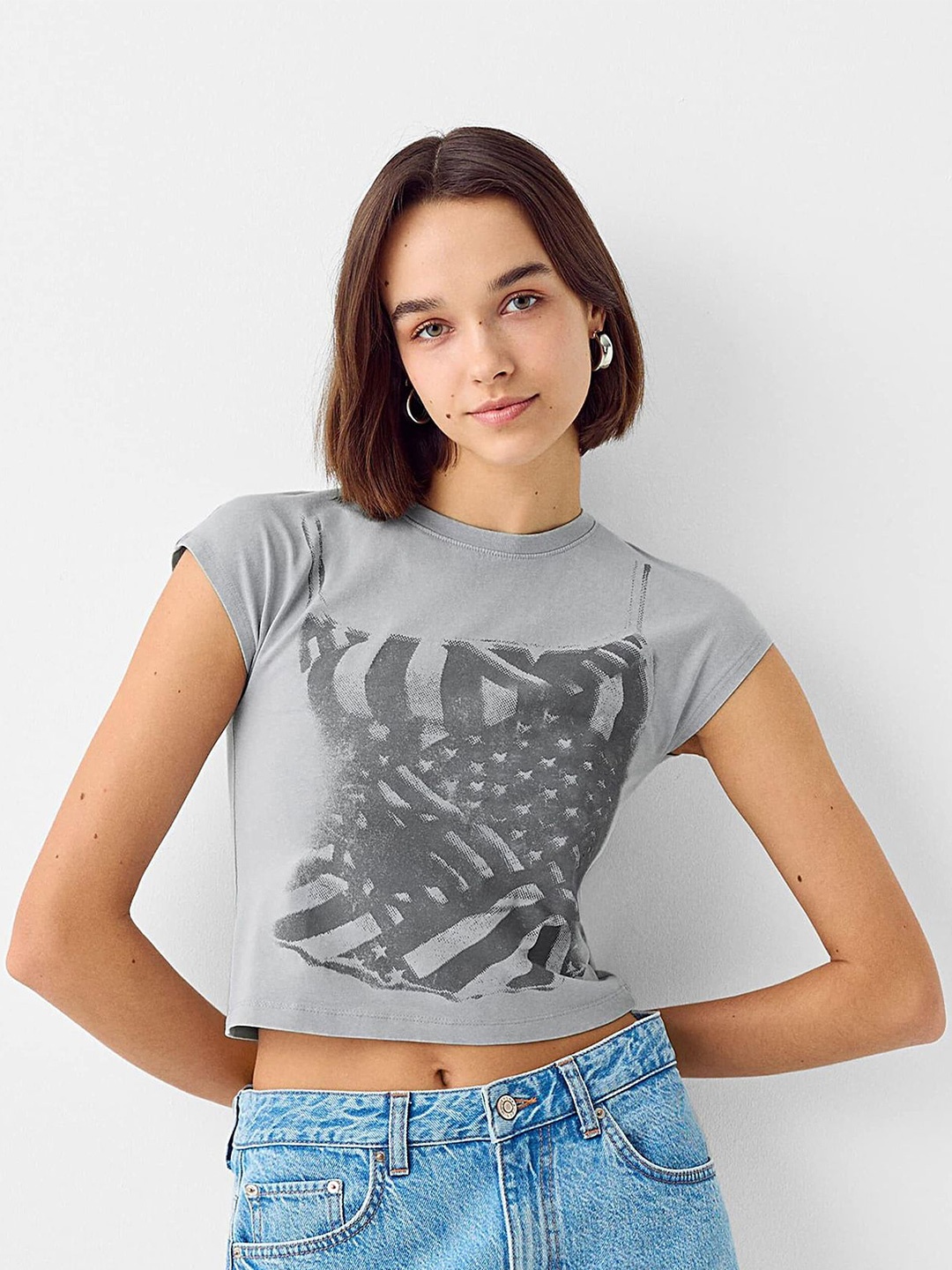 

LULU & SKY Print Cotton Crop Top, Grey