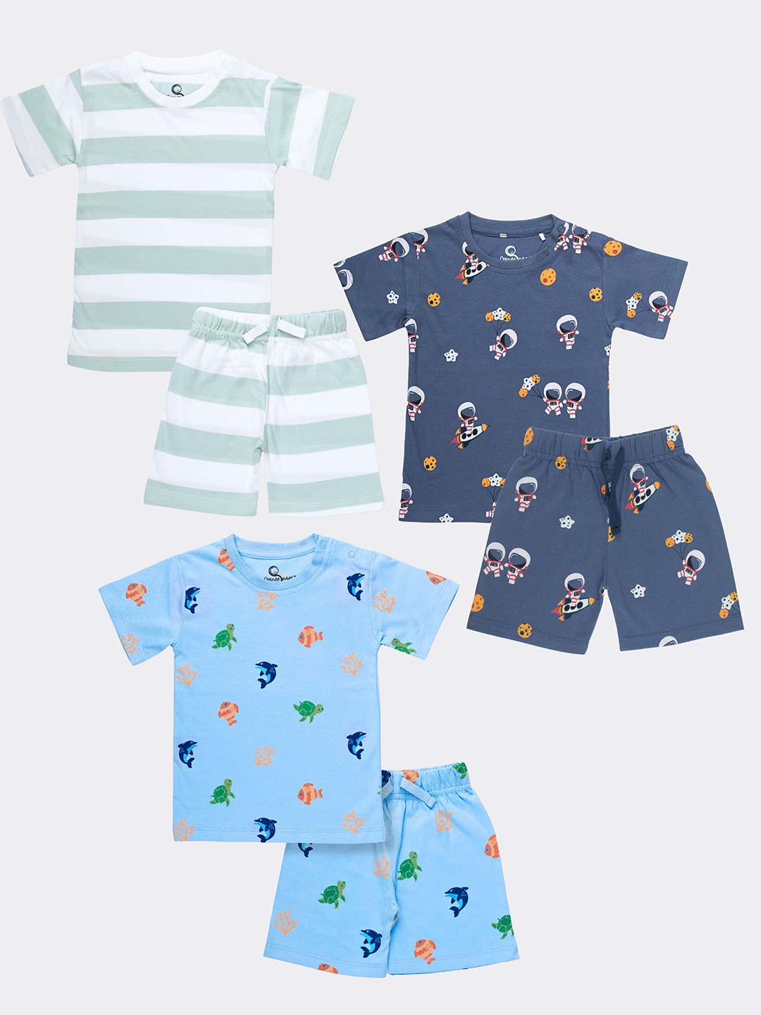 

Orange Sugar Kids Pack Of 3 Printed Pure Cotton T-shirt With Shorts, Grey