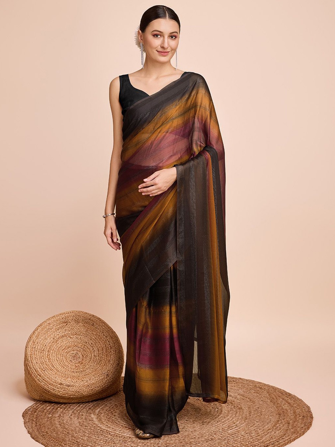 

LeeliPeeri Designer Woven Design Striped Saree, Black