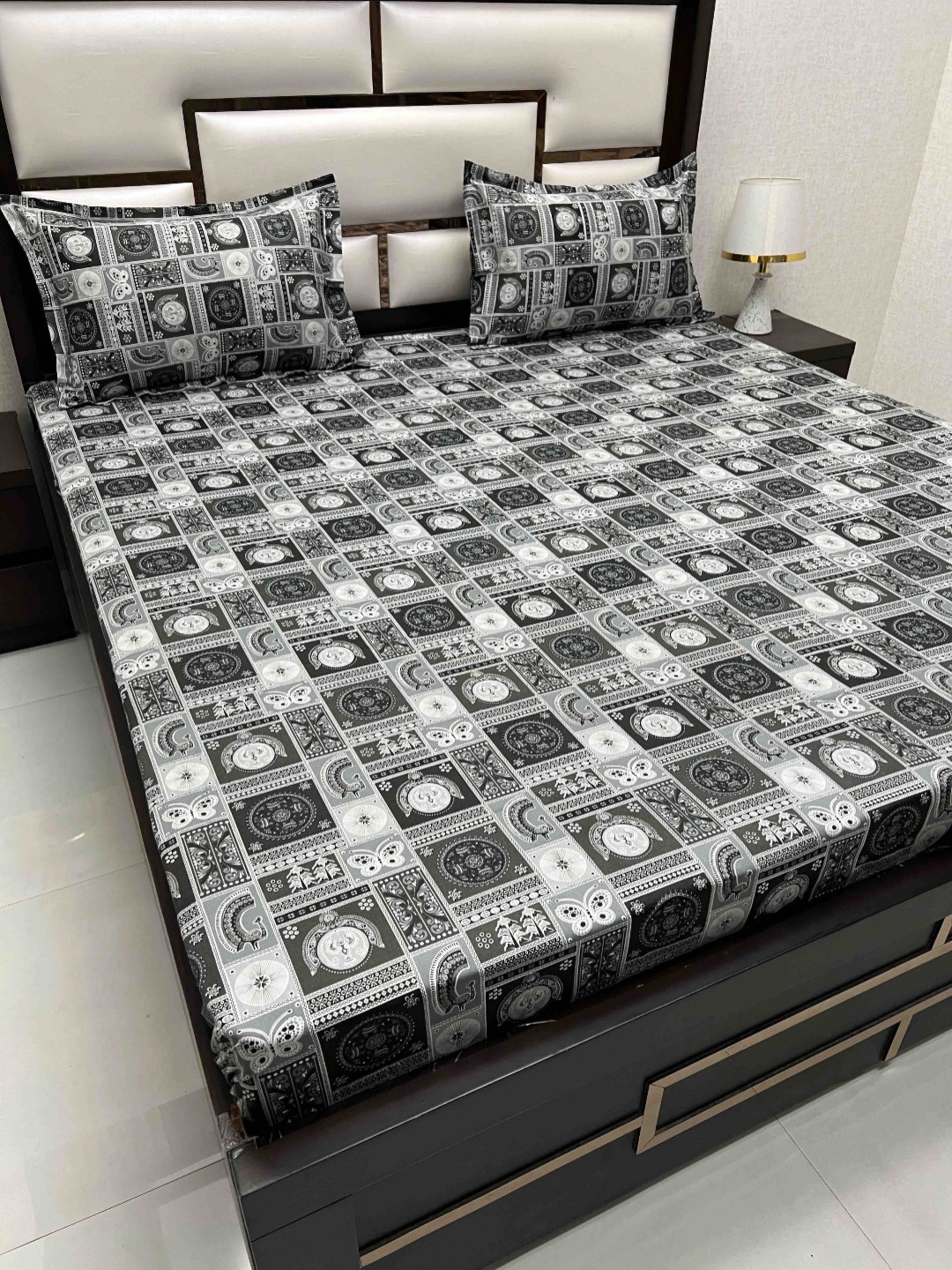 

Pure Decor Cotton Queen Size Double Bed Bedsheet With 2 Pillow Covers 2.28m X 2.54m, Black