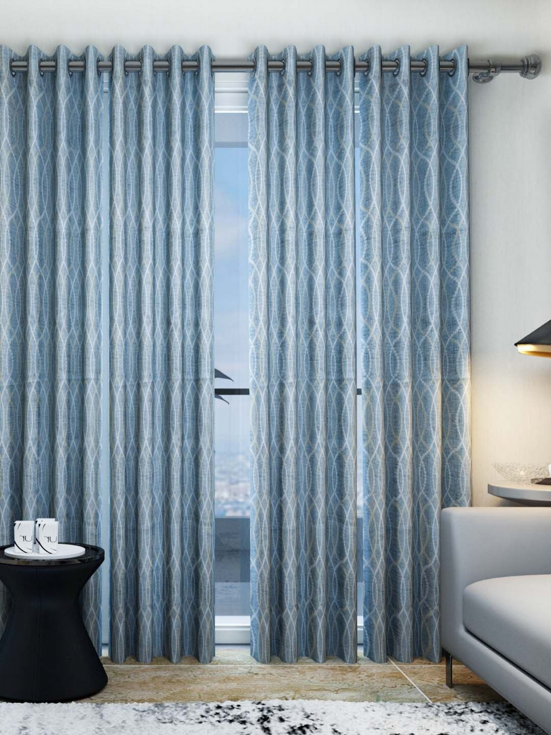 

Aura Grey & White 4 Pieces Geometric Door Curtain