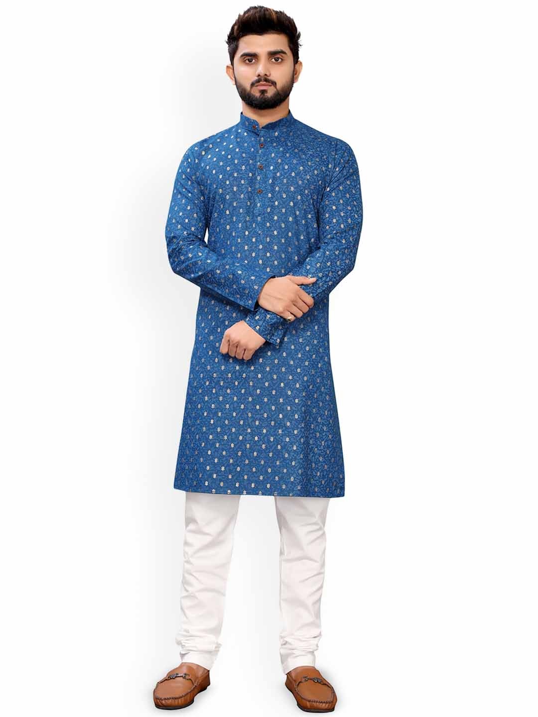 

Nimayaa Ethnic Motifs Printed Mandarin Collar Straight Kurta, Navy blue