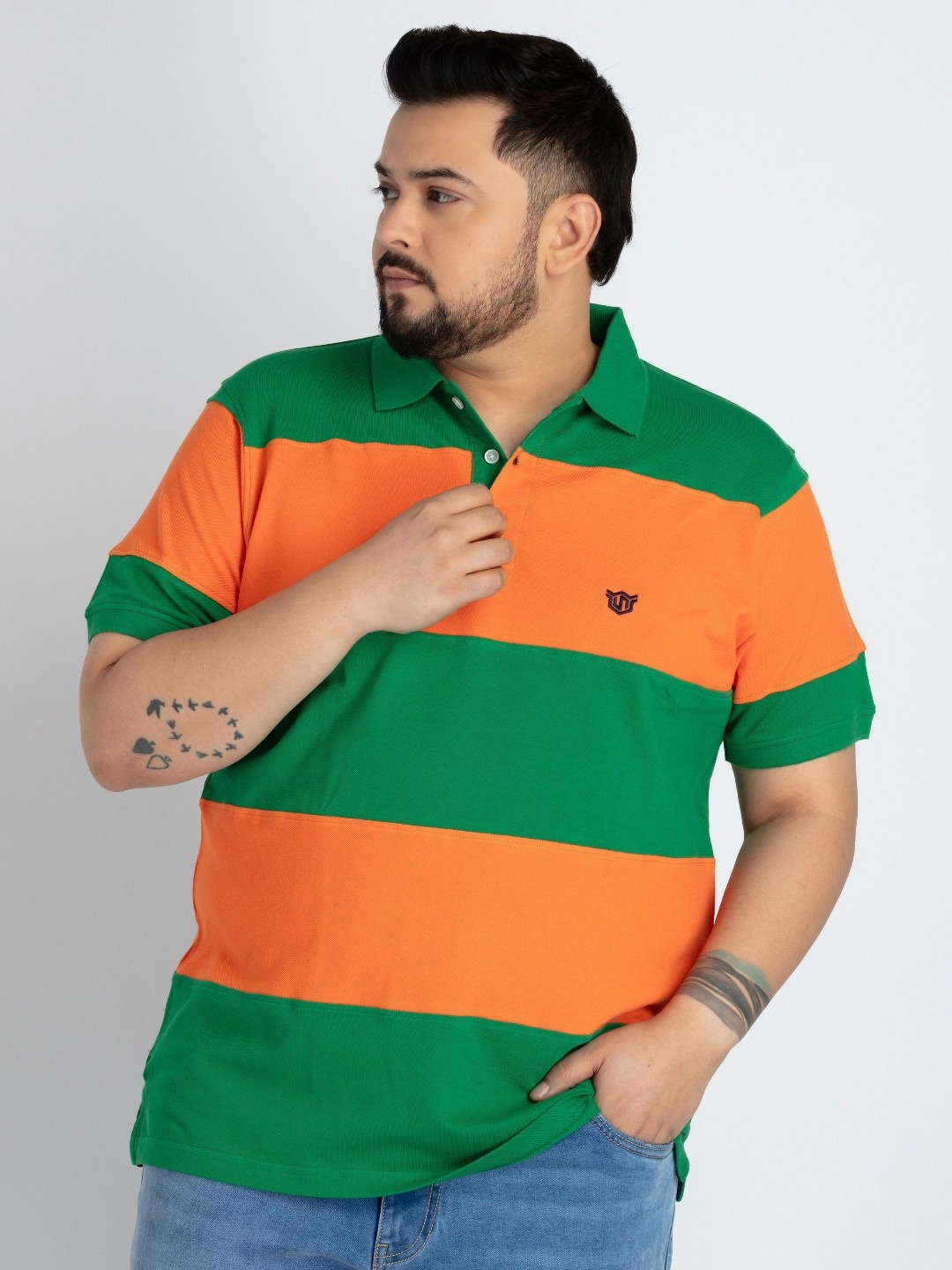 

UNSIZED Men Colourblocked Polo Collar Cotton T-shirt, Orange