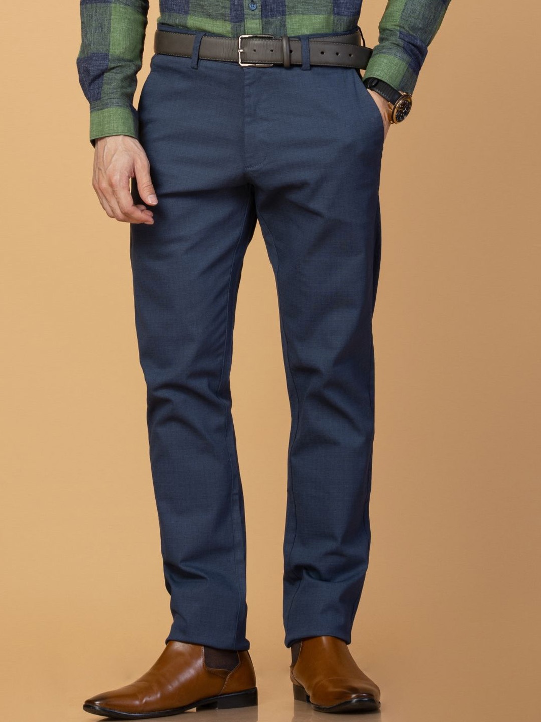 

USMC Men Solid Comfort Slim Fit Regular Trousers, Blue