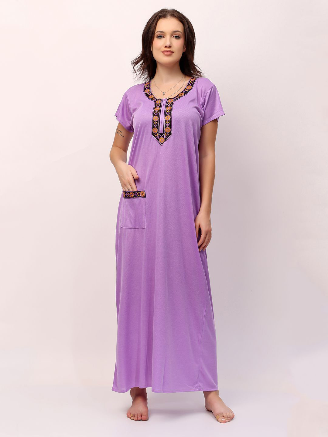 

NIGHT KEYS Embroidered Maxi Nightdress, Lavender