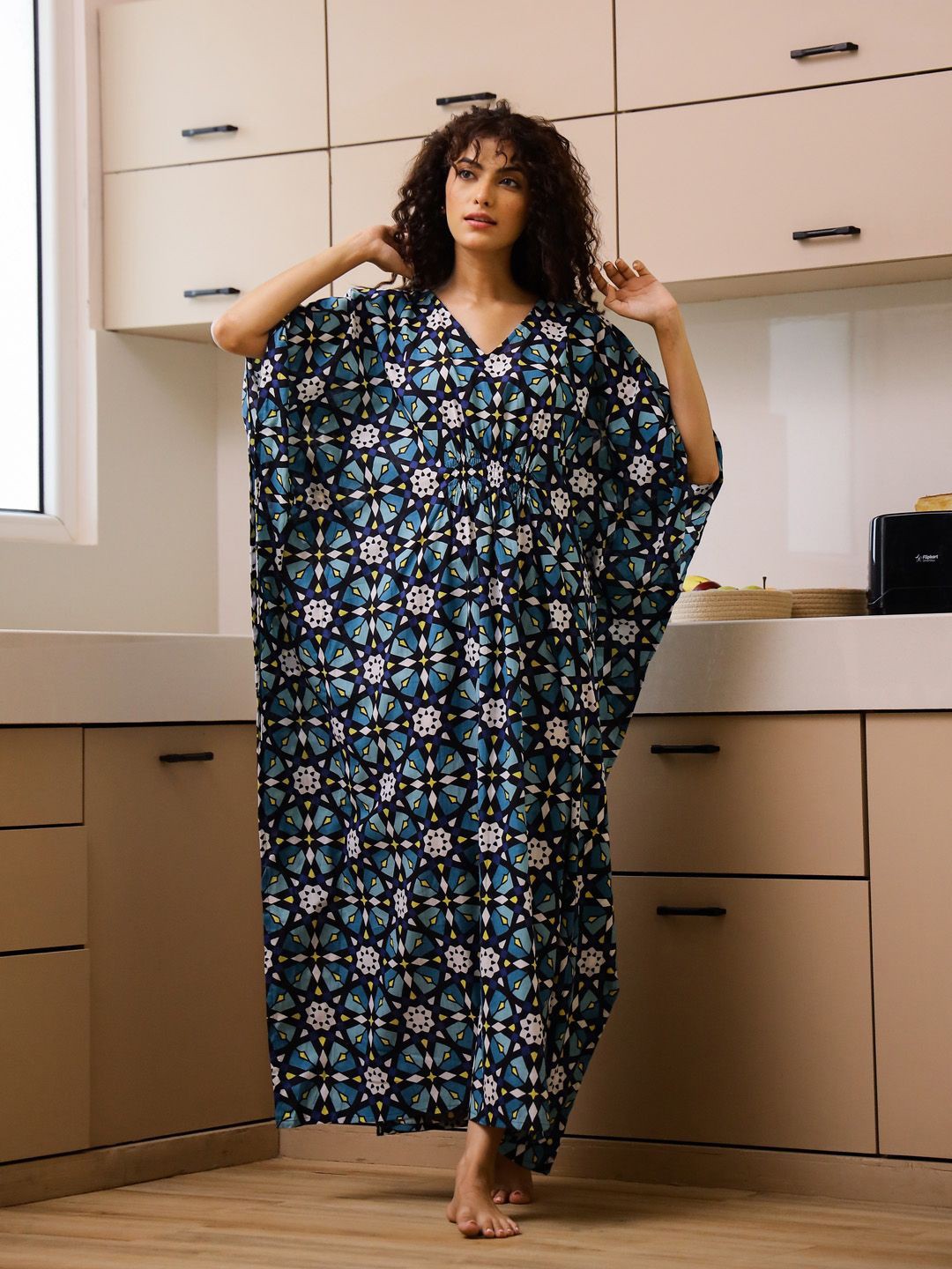 

SANSKRUTIHOMES Printed Maxi Nightdress, Blue