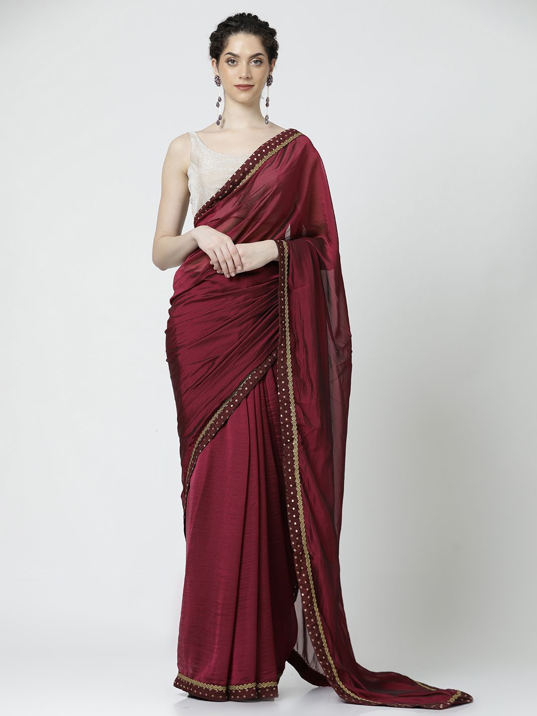

Jaipur Kurti Mirror Work Saree, Purple