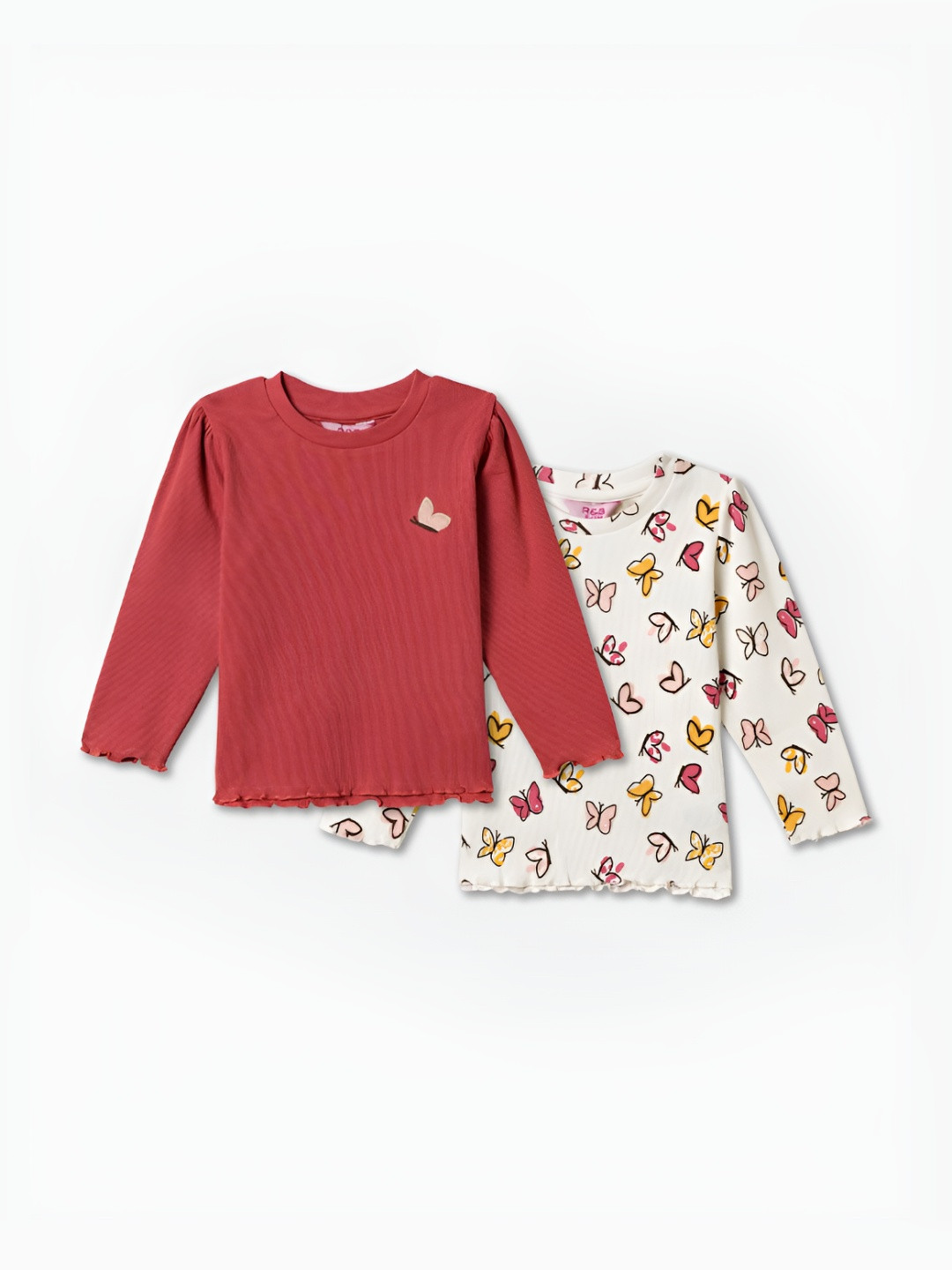 

R&B Girls Pack Of 2 Conversational Printed Round Neck Cotton T-shirts, Red