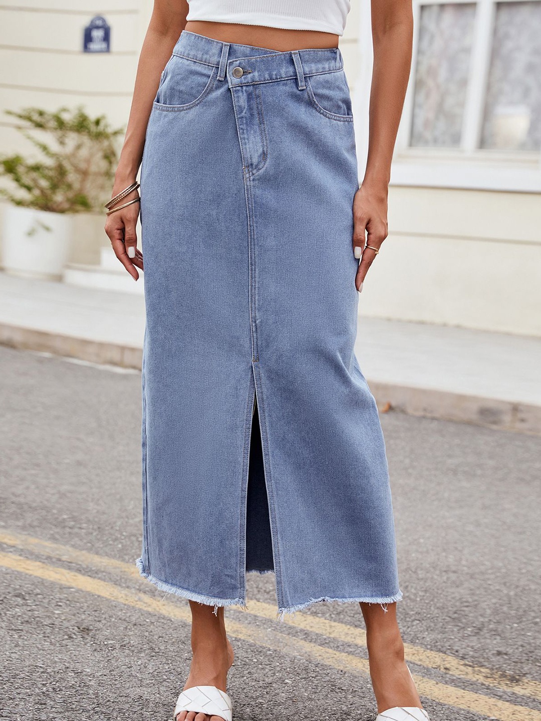 

StyleCast Washed Denim Midi Skirt, Blue