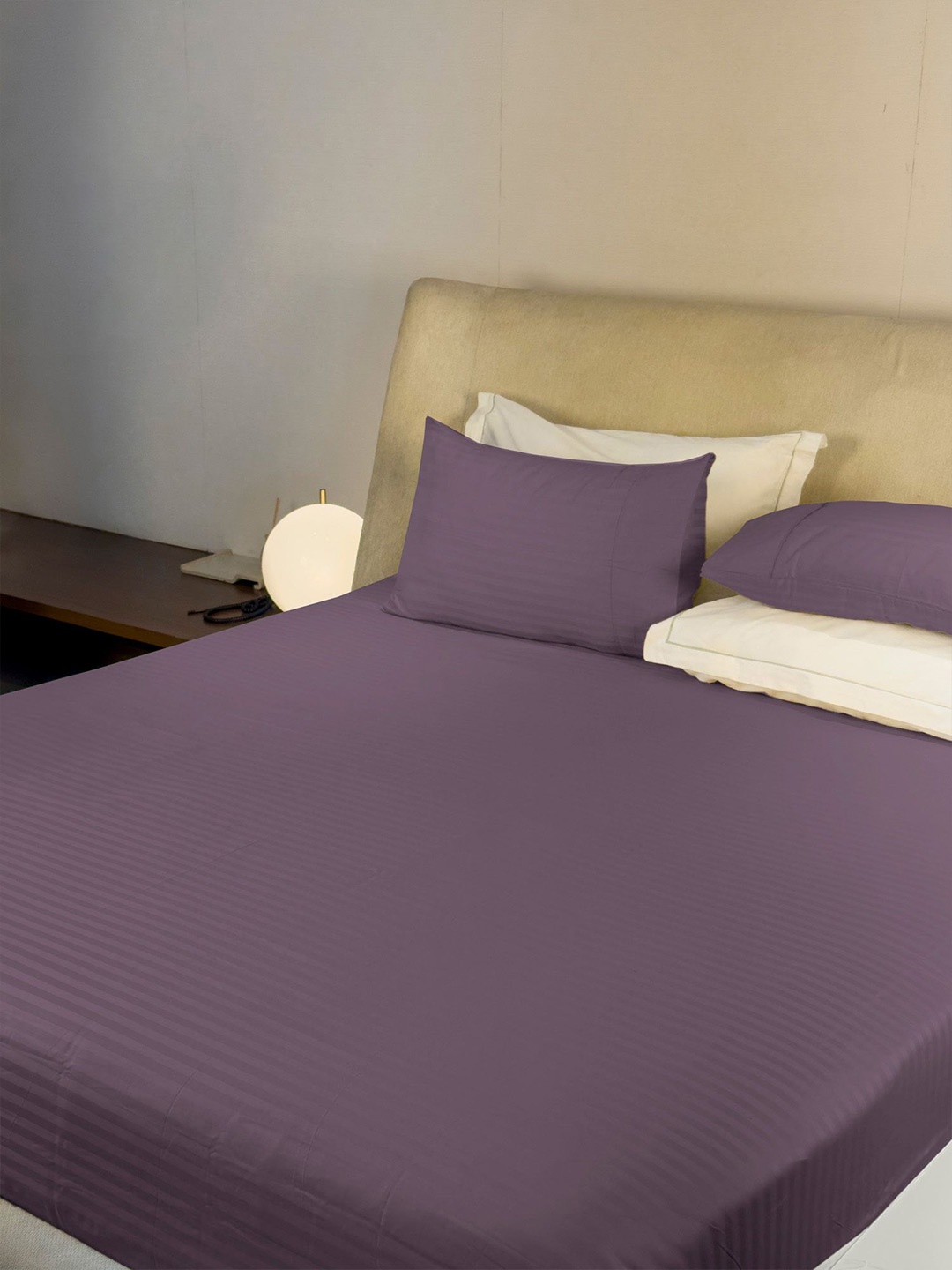 

LABHAM Simple Living Peach Striped 210 TC Satin King Bedsheet With 2 Pillow Covers