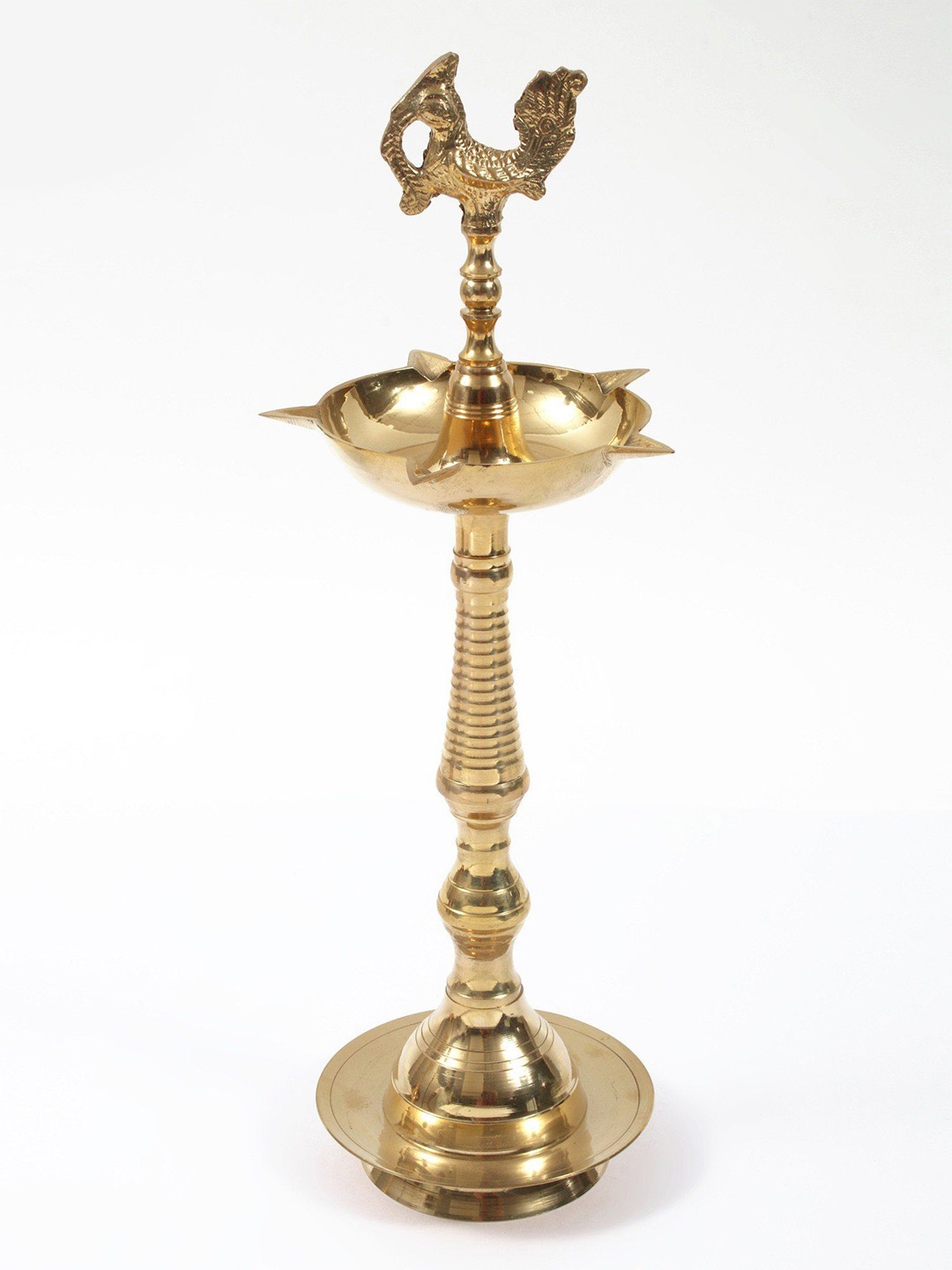 

Exotic India Five Wicks Brass Peacock Oil Lamp, Gold