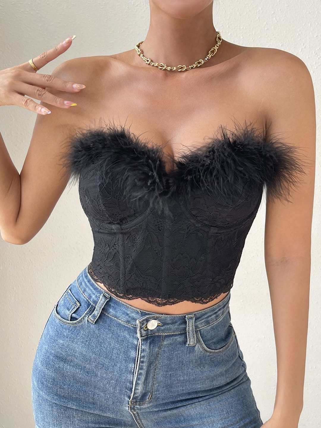 

StyleCast Print Off-Shoulder Puff Sleeve Tube Crop Top, Black