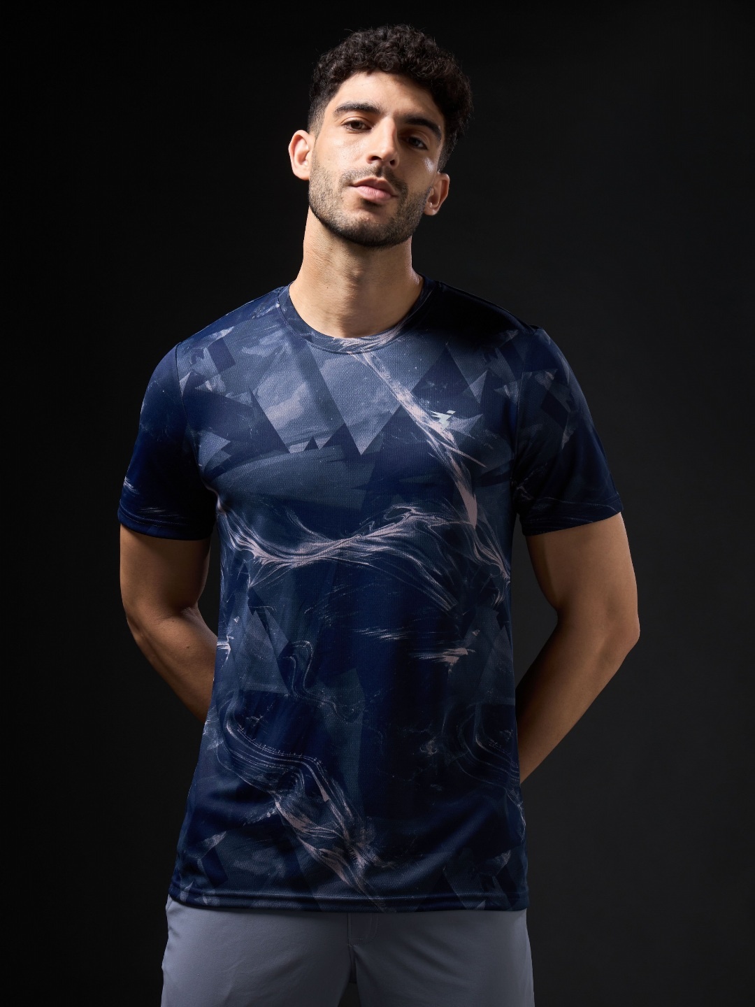 

Technosport Men UPF50 Abstract Printed Round Neck Slim Fit T-shirt, Navy blue
