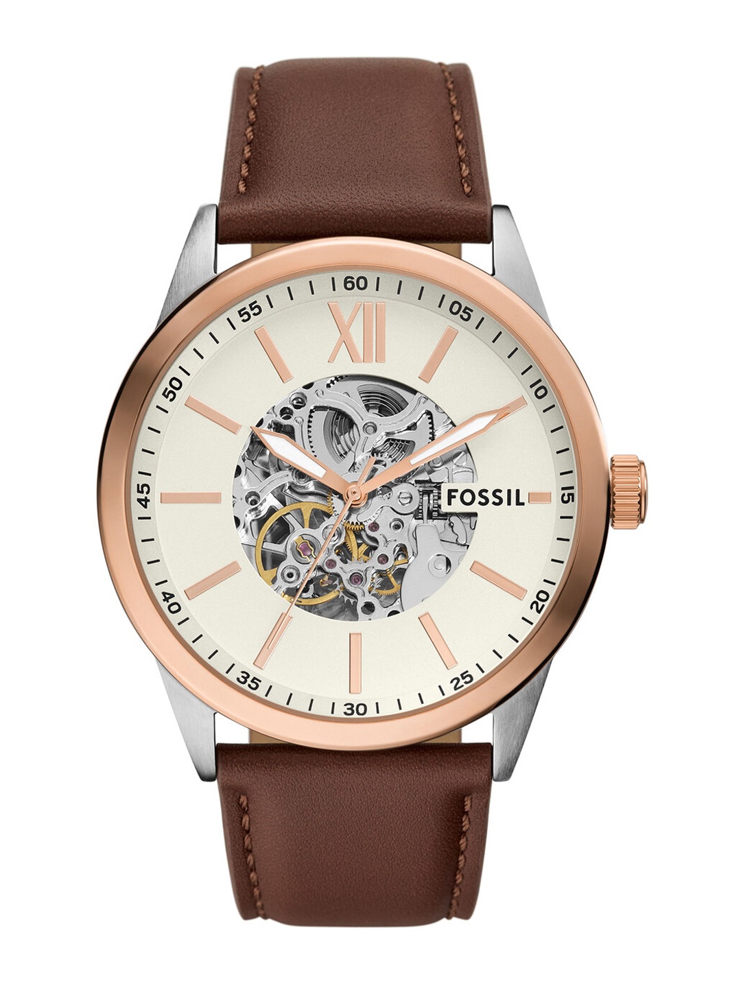 

Fossil Men Dial & Leather Straps Analogue Automatic Watch BQ2880, Cream