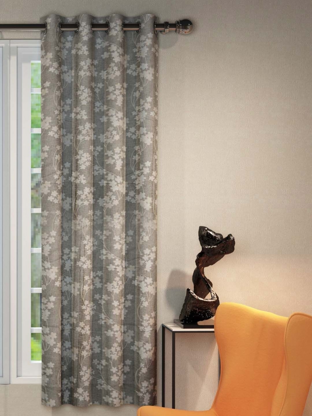 

Aura Grey & White Floral Window Curtains