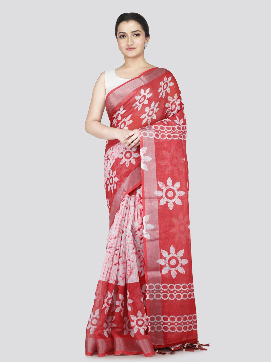 

PinkLoom Batik Zari Linen Blend Saree, Pink