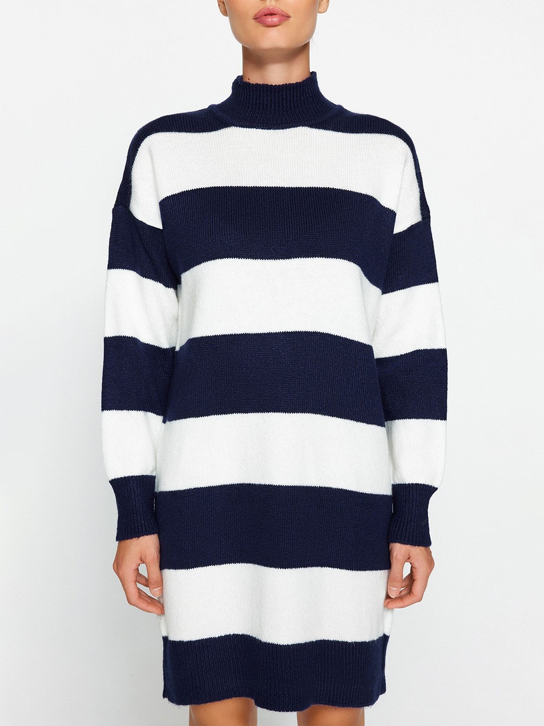 

Trendyol A-Line Striped Long Sleeves Dress, Navy blue