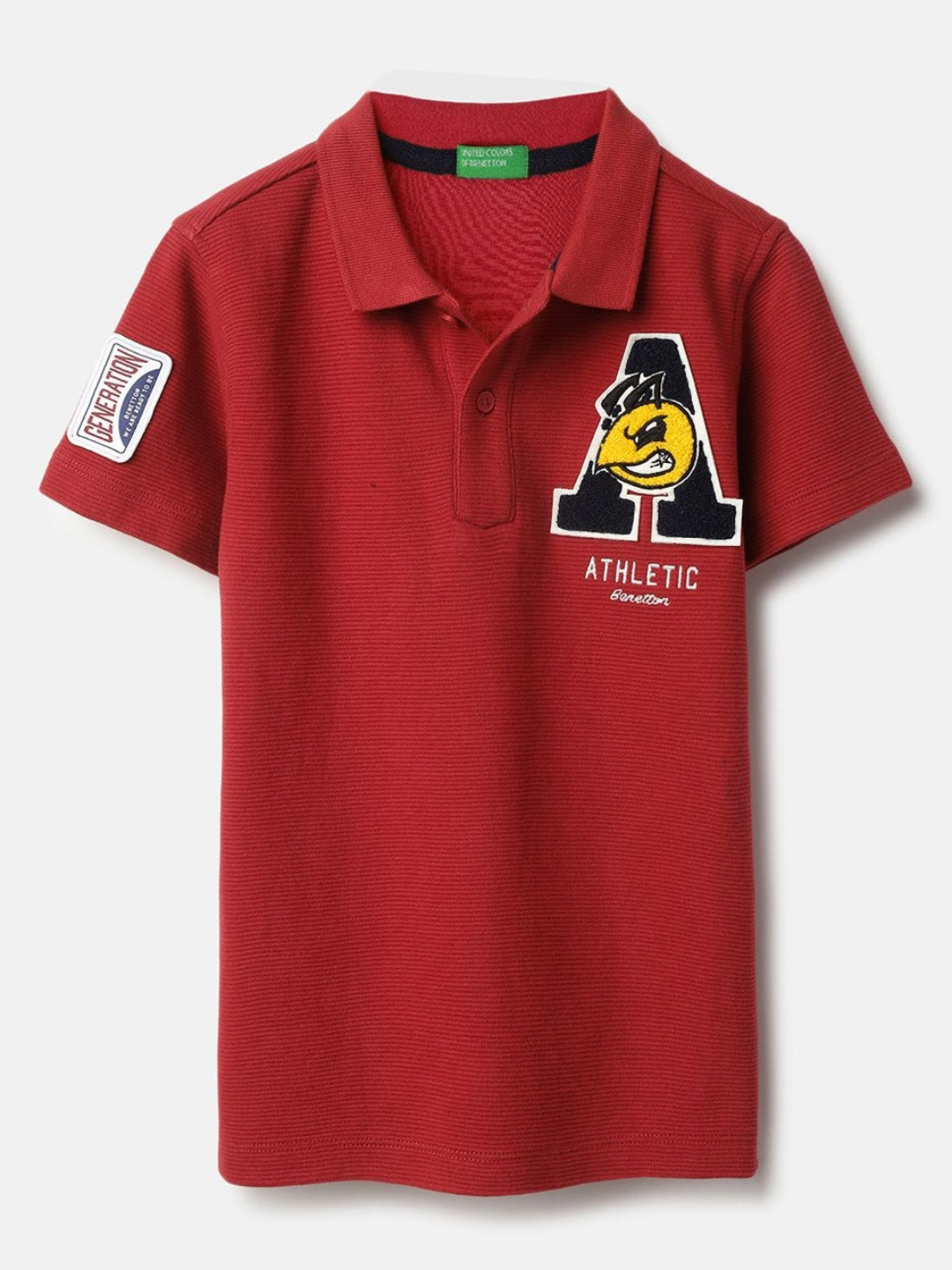 

United Colors of Benetton Boys Solid Polo Collar Pure Cotton T-shirt, Red