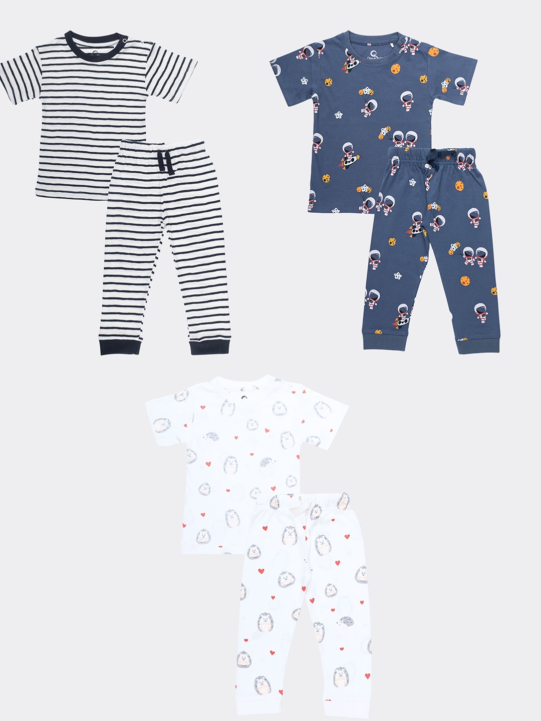 

Orange Sugar Kids Pack Of 3 Printed Round Neck Pure Cotton T-shirt with Pyjamas, White