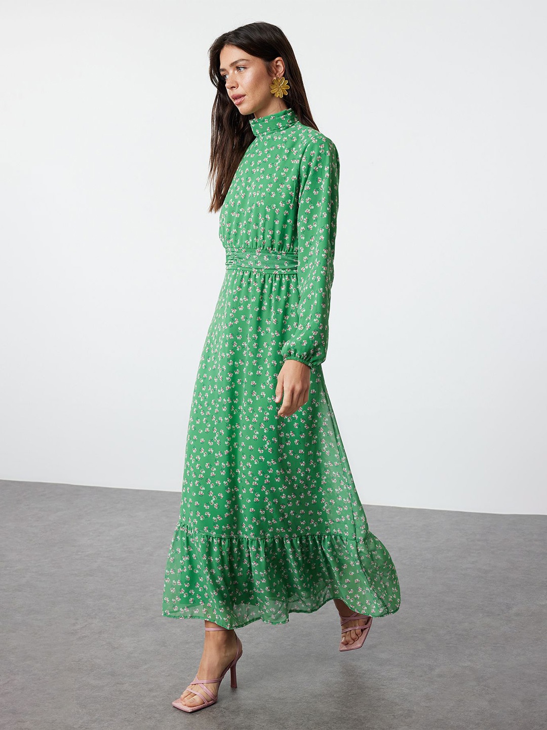 

Trendyol Women Floral Print Puff Sleeve Maxi Dress, Na