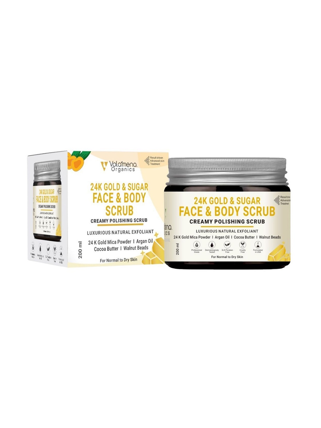 

Volamena 24K Gold & Sugar Face & Body Cream Polishing Scrub - 200 ml, Off white