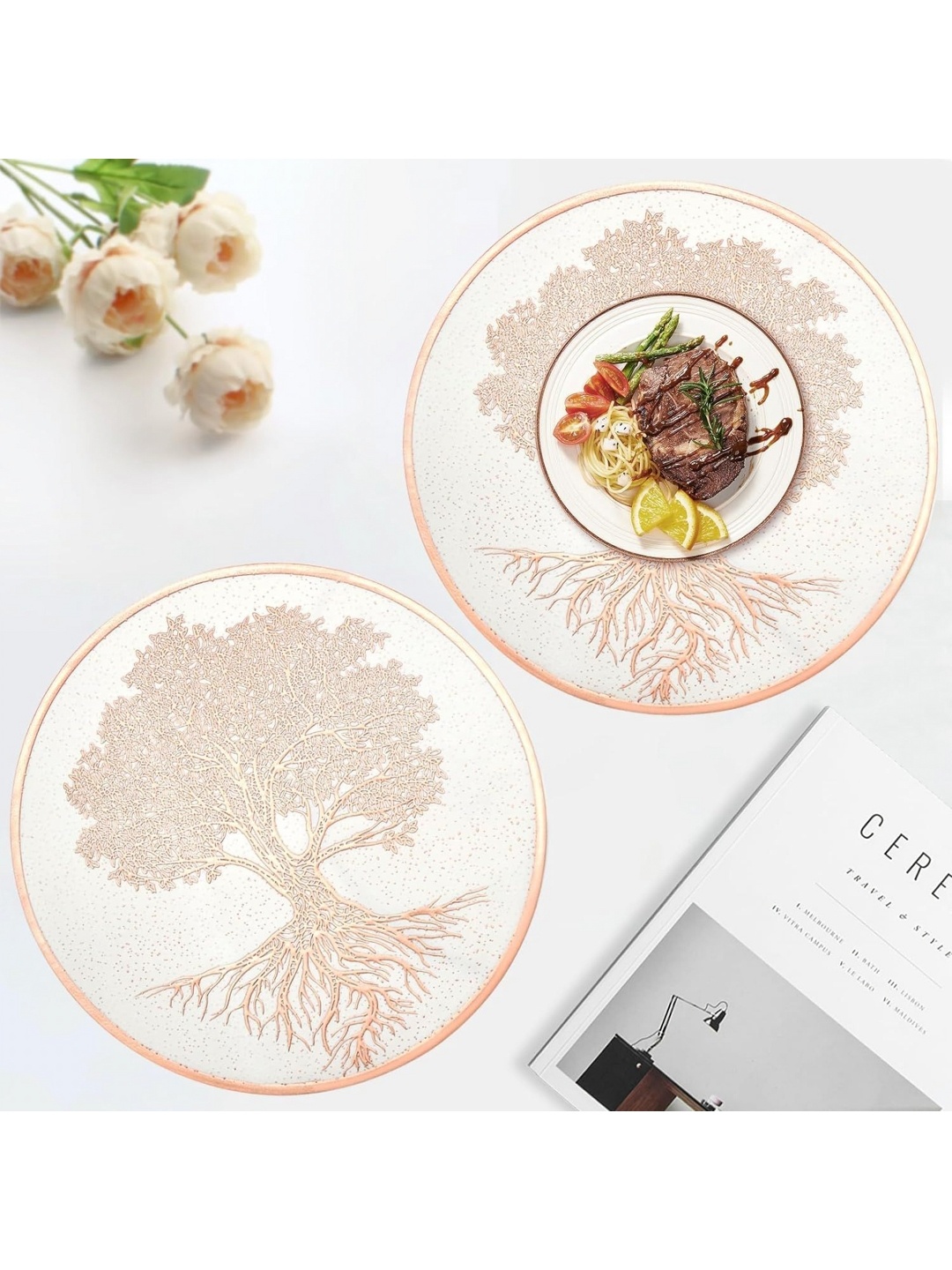 

LooMantha White & Copper Toned 2 Pieces Floral Textured Table Placemats