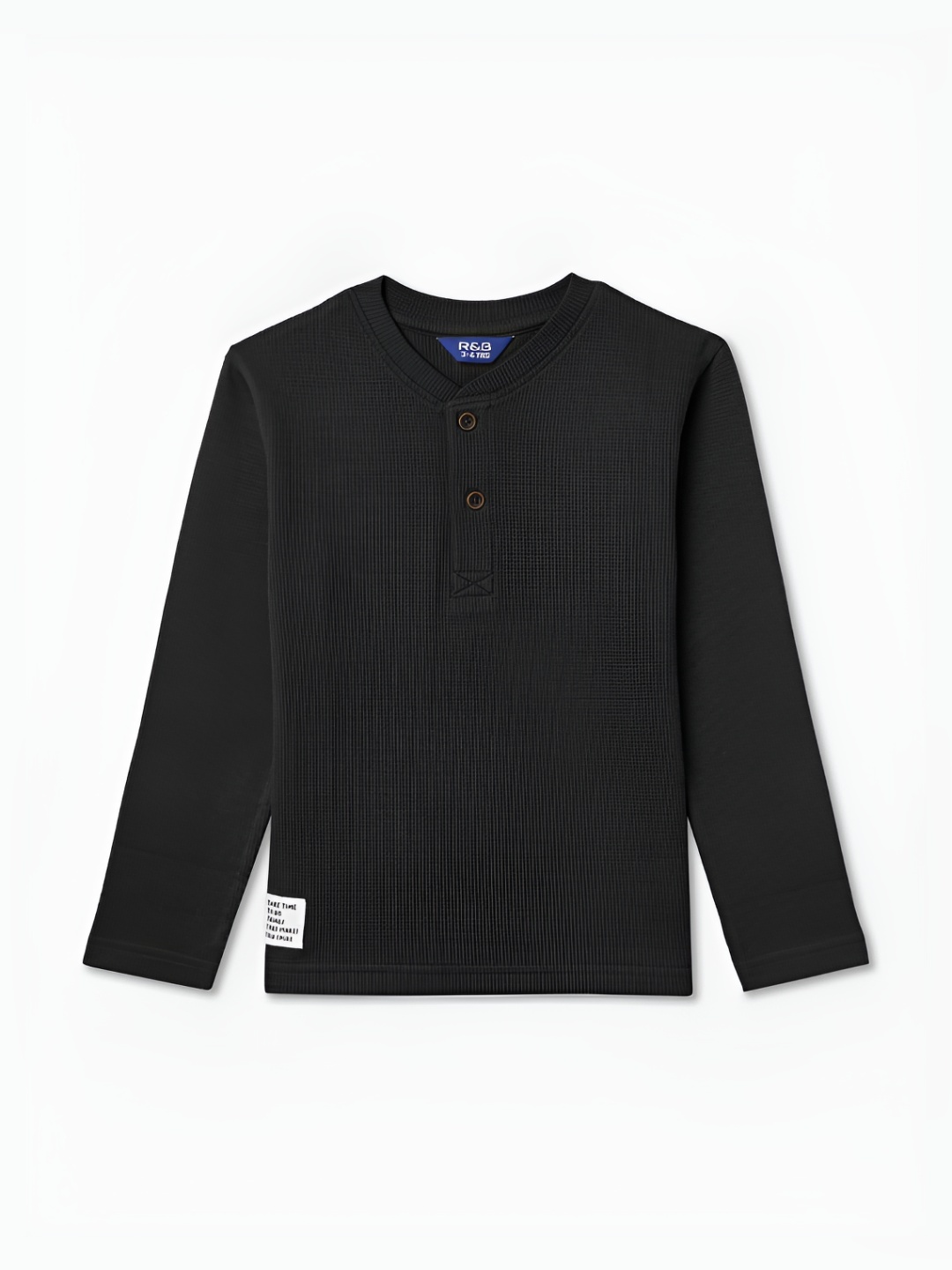 

R&B Boys Solid Henley Neck Cotton T-shirt, Black