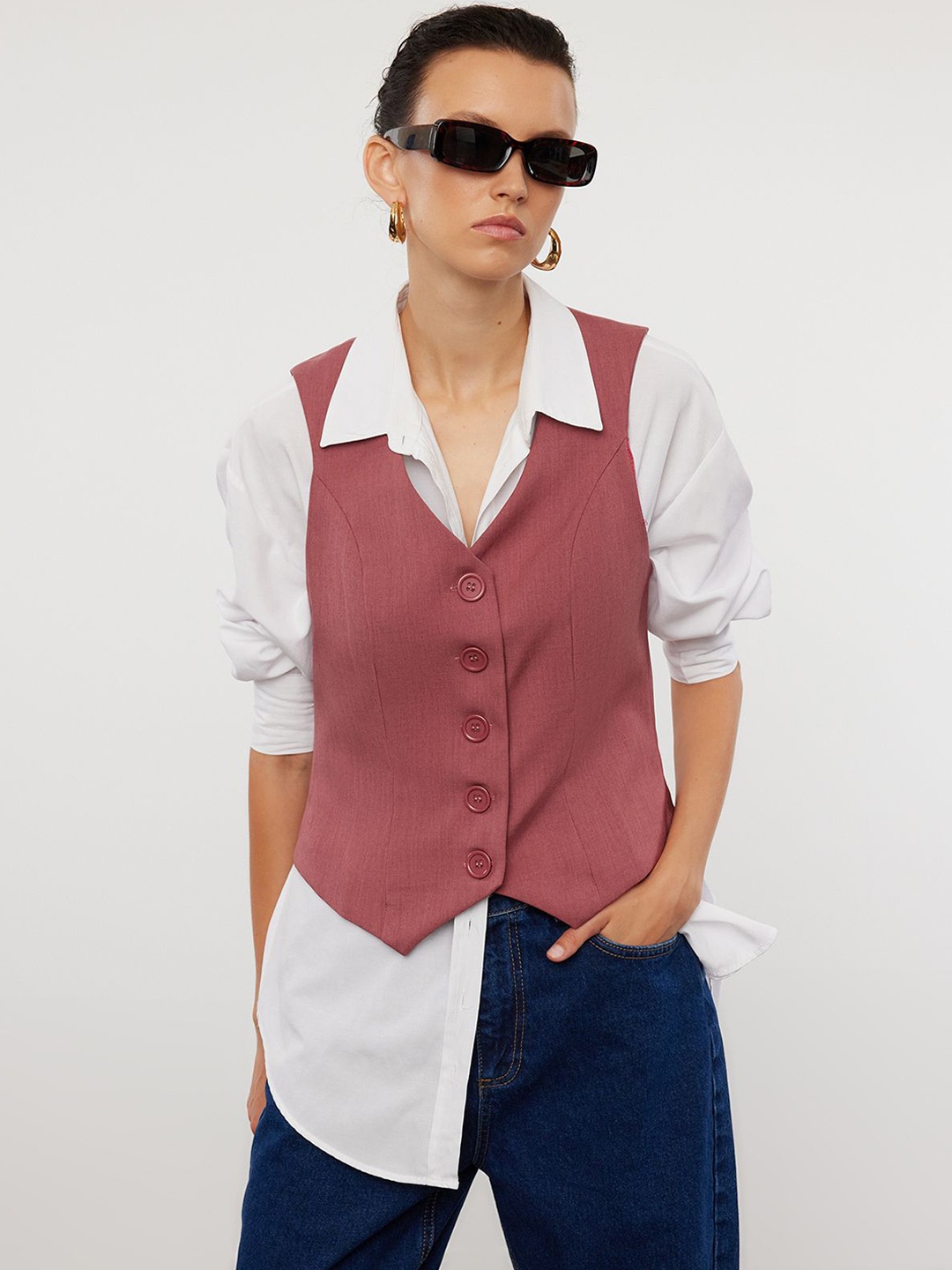 

Trendyol V-Neck Sleeveless Waistcoat, Burgundy