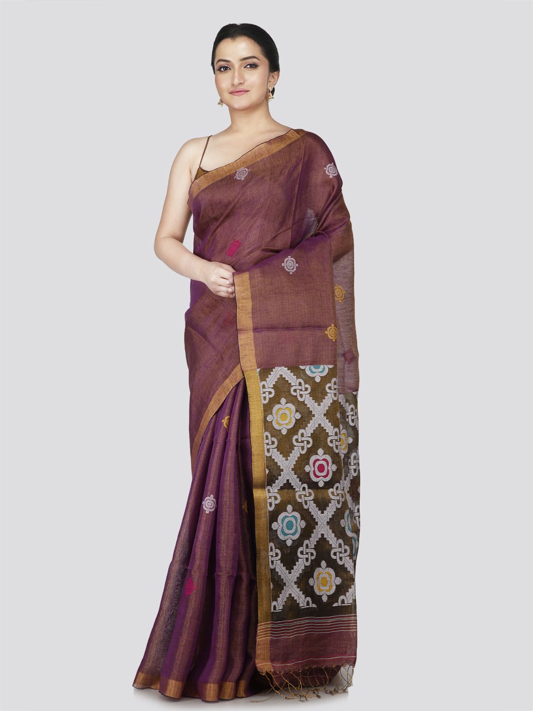 

PinkLoom Woven Design Zari Tissue Saree, Purple