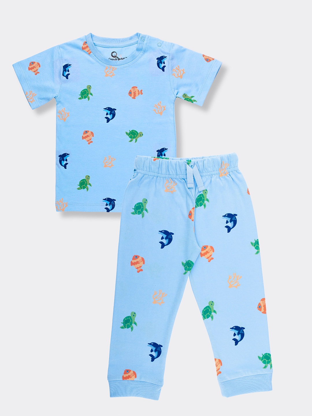 

Orange Sugar Kids Printed Round Neck Pure Cotton T-shirt with Pyjama, Blue