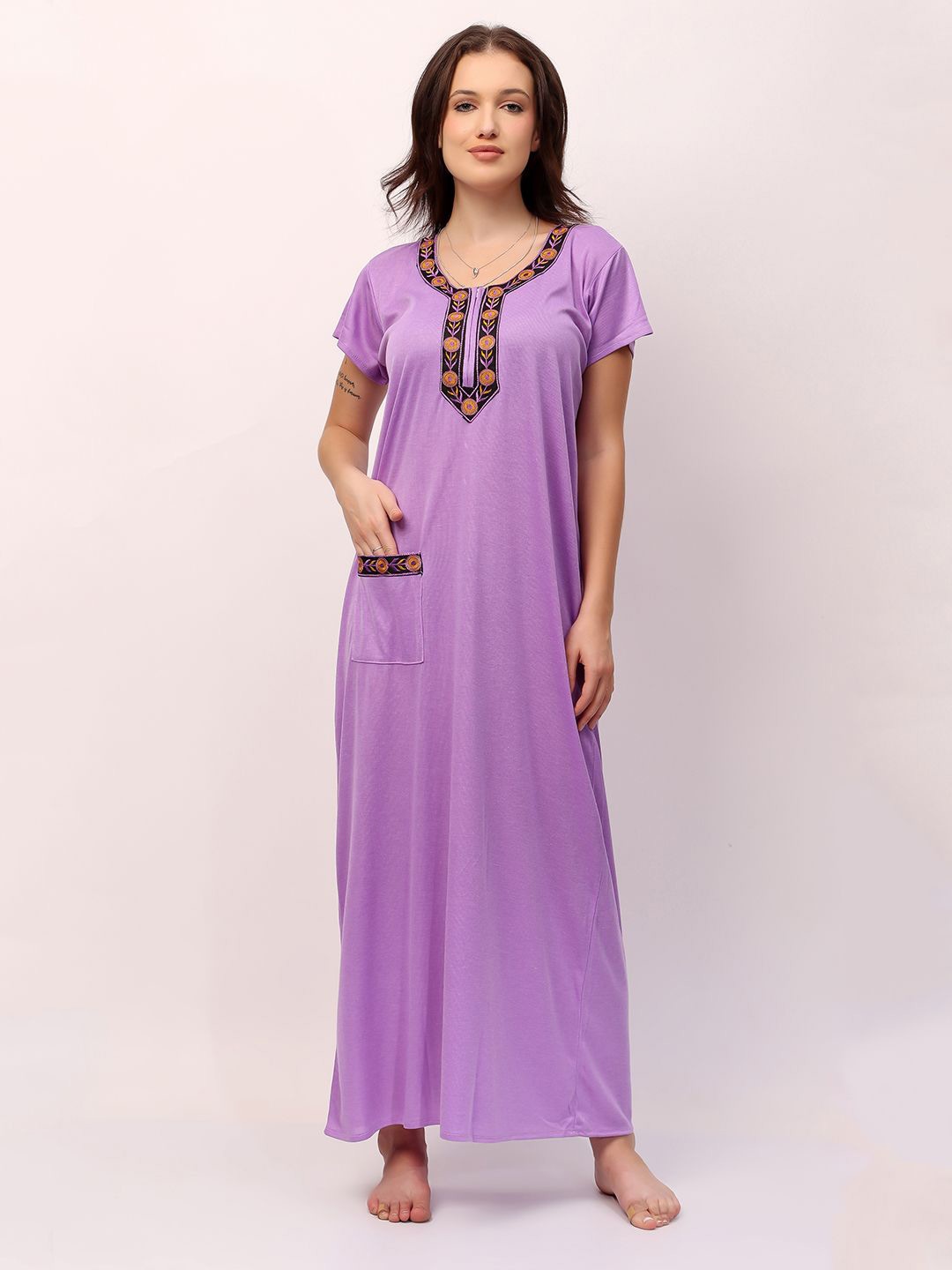 

NIGHT KEYS Embroidered Maxi Nightdress, Lavender