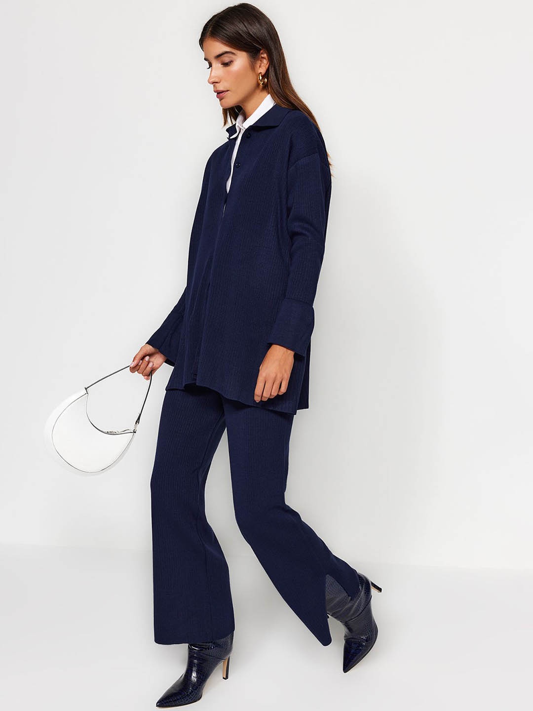 

Trendyol Long Sleeves Acrylic Shirt With Trousers, Navy blue