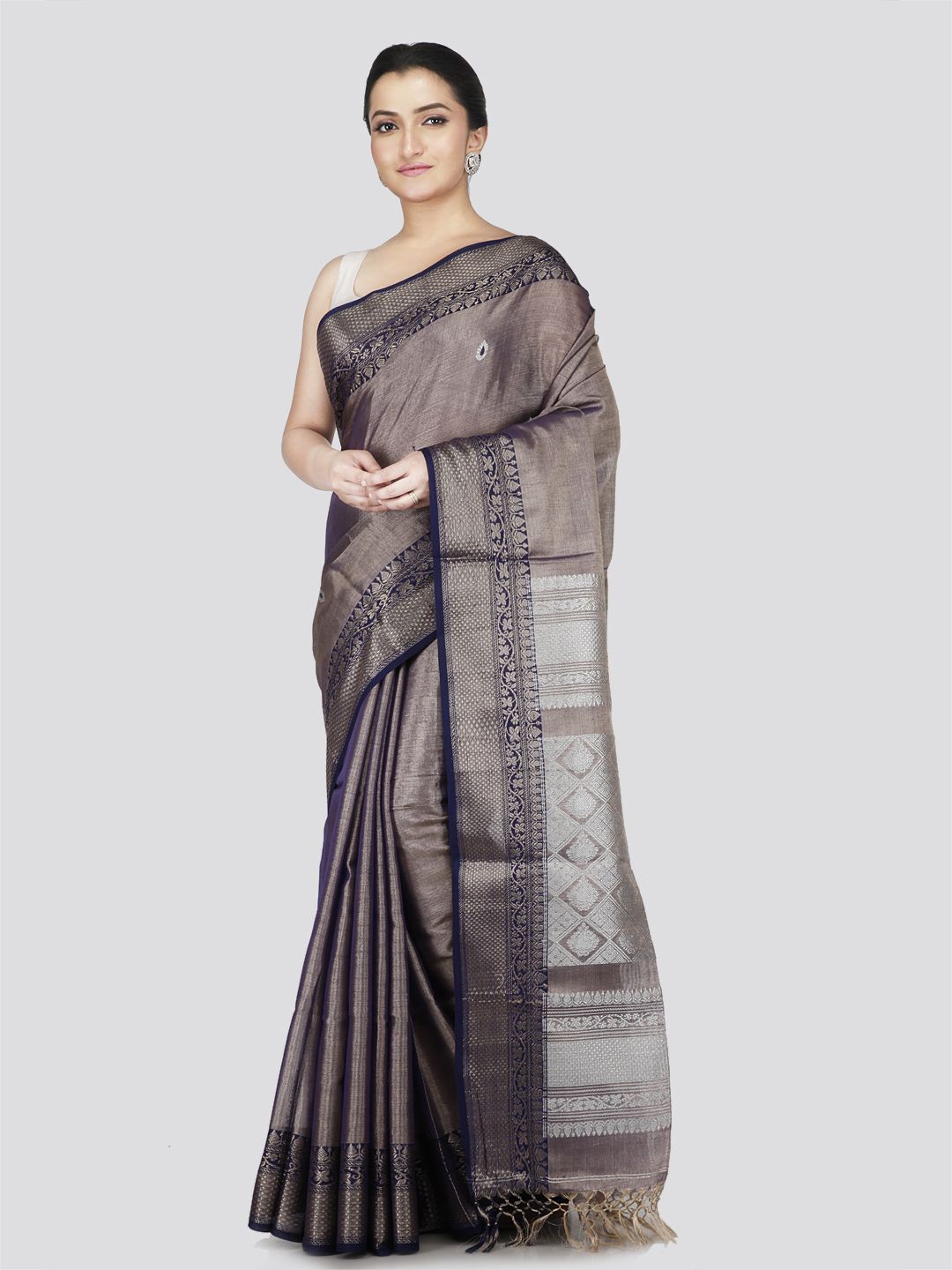 

PinkLoom Woven Design Zari Silk Cotton Kanjeevaram Saree, Brown