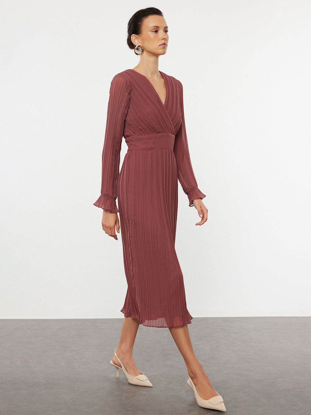 

Trendyol Striped Wrap Midi Dress, Rust