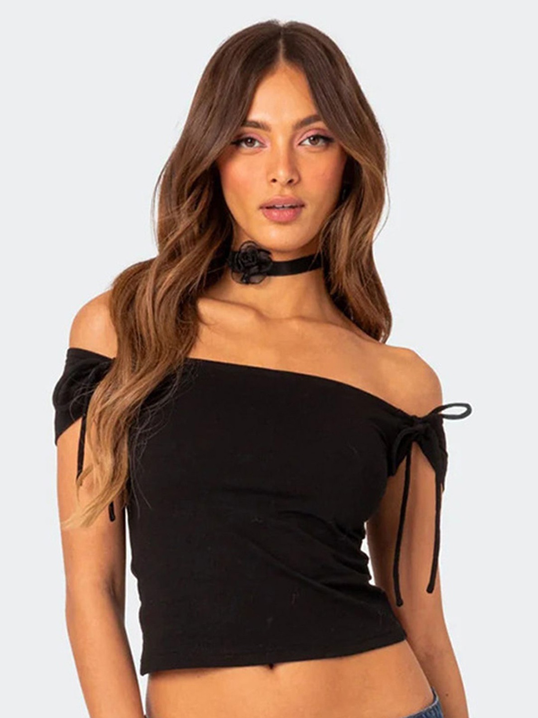 

LULU & SKY Off-Shoulder Bardot Crop Top, Black
