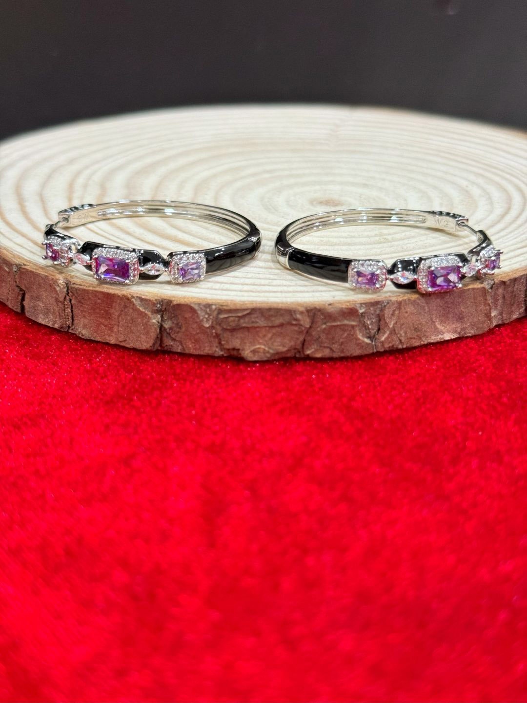 

The Jewellery Tale Silver Plated Artificial Stoned Studded Circular Hoop Earrings, Purple