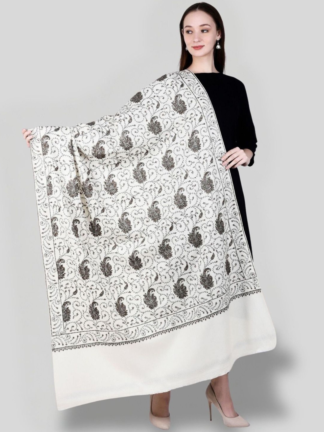 

SWI Stylish Paisley Printed Woollen Shawl, White