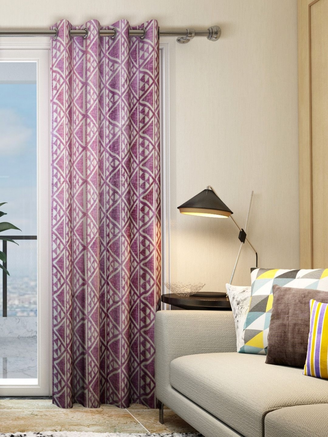 

Aura Pink & White Geometric Door Curtain