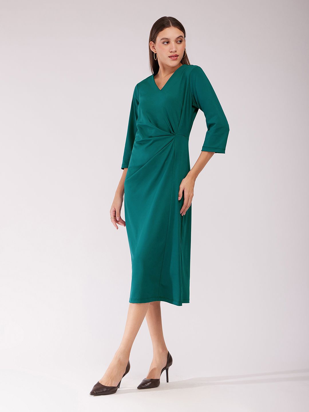 

FableStreet Women V-Neck Wrap Midi Dress, Teal