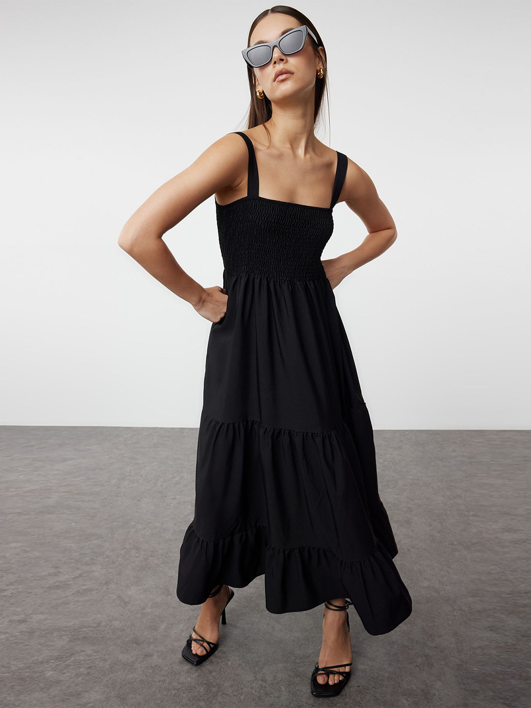 

Trendyol Shoulder Straps Tiered Maxi Dress, Black