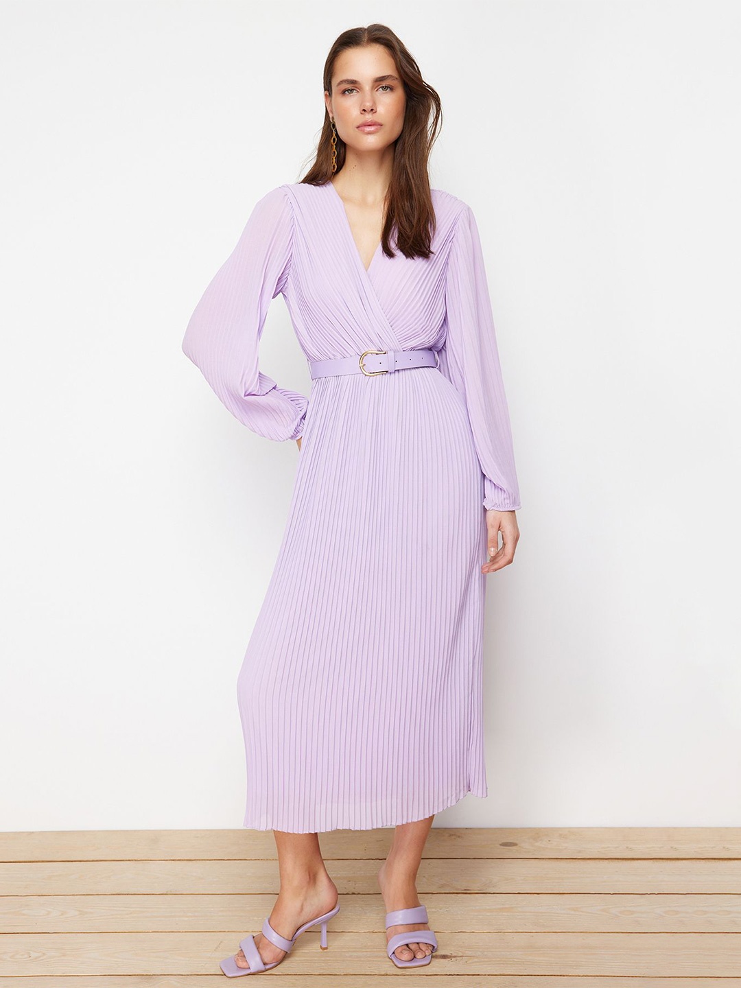 

Trendyol Striped A-Line Midi Dress, Lavender