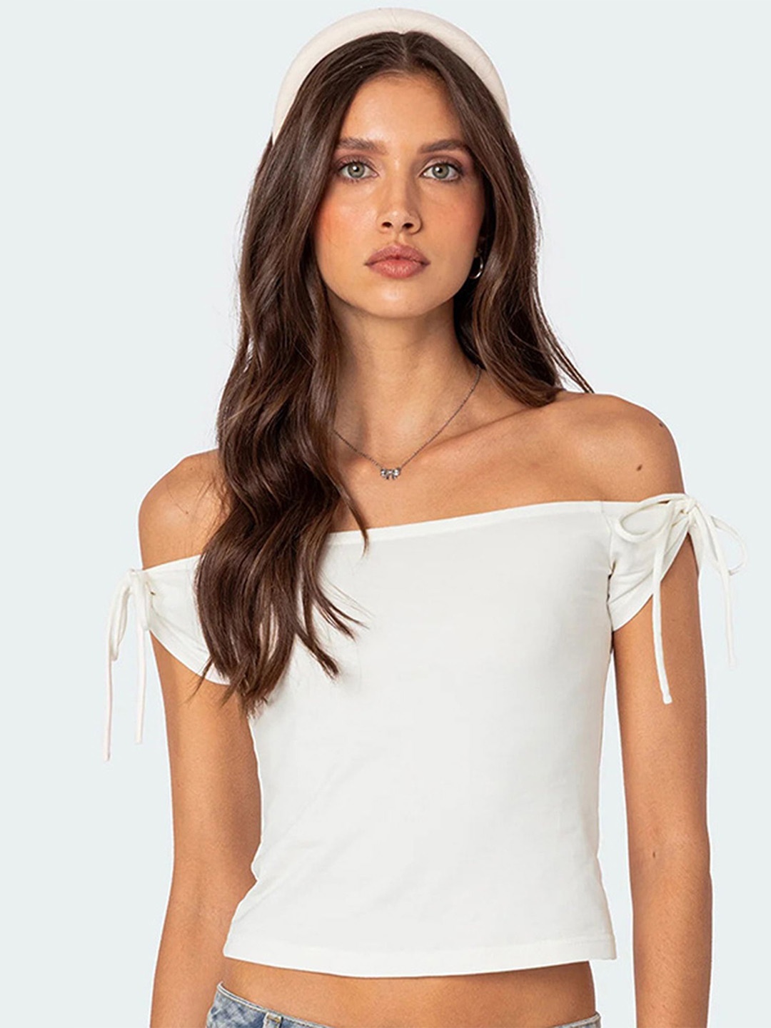 

LULU & SKY Off-Shoulder Bardot Crop Top, White
