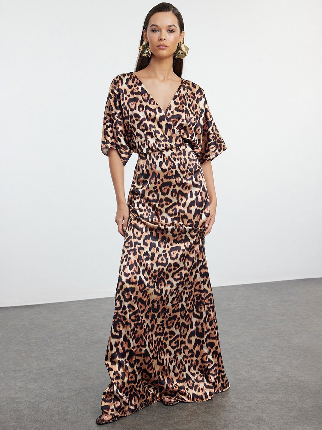 

Trendyol Animal Printed Flared Sleeve Maxi Dress, Na